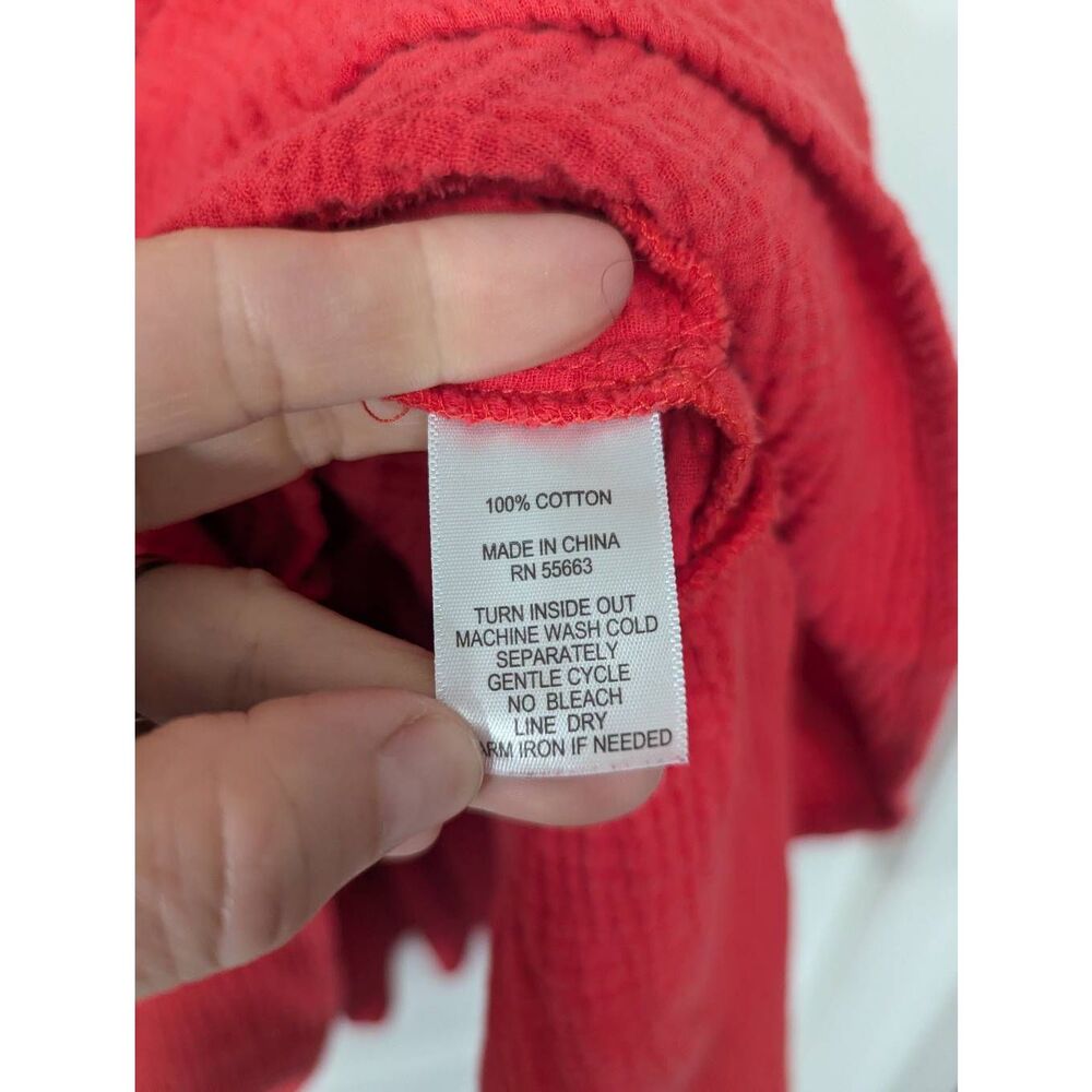 Lucky Brand Dress women's size 1X red gauze tiered V-neck pockets airy - Picture 6 of 7